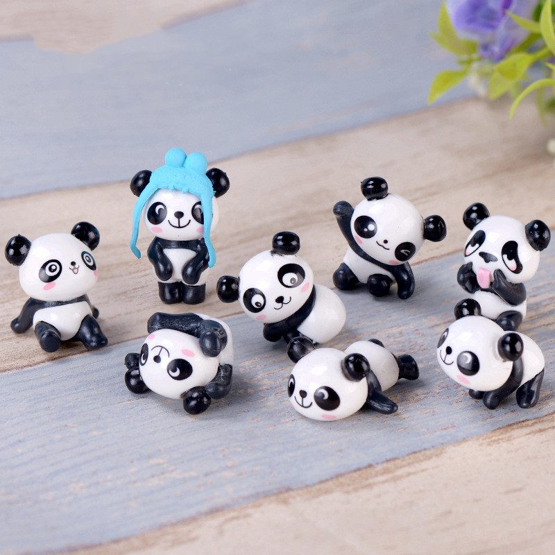 Miniture Fairy Garden Accessories Supplies Resin Cartoon Panda Figurine Toys Pot Bonsai Miniature Garden Terrariums Fairy Garden Animals Kits Items Car Interior Decoration Table Ornaments